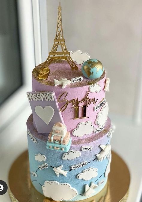 Paris Birthday Cakes, Paris Themed Cakes, Paris Cakes, 25th Birthday Cakes, Travel Cake, Mini Torte, Beautiful Cake Designs, Simple Cake Designs, Creative Birthday Cakes