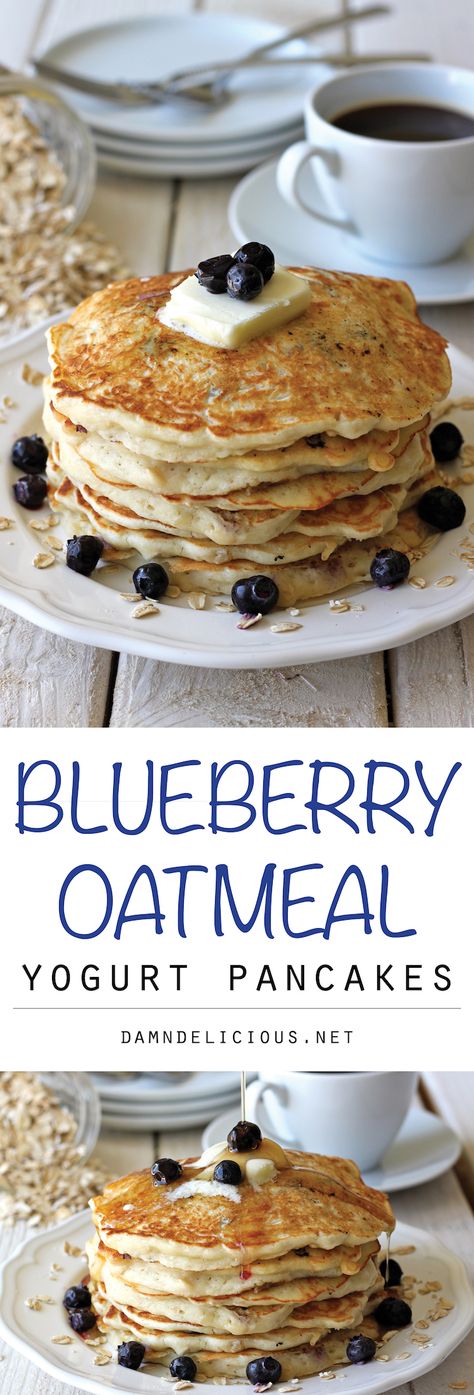 Blueberry Oatmeal Yogurt Pancakes - Damn Delicious Oatmeal Yogurt Pancakes, Blueberry Oatmeal Pancakes, Oatmeal Yogurt, Yogurt Pancakes, Healthy Pancakes, Breakfast Oatmeal, Blueberry Oatmeal, Oatmeal Pancakes, Blueberry Pancakes