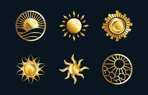 Collection of Golden Abstract Sun Logo Sun Symbol Design, Sun Logo Ideas, Mlp Ponysona, Sun Logo Design Ideas, Sun Logos, Royal Symbols, Sol Logo, Sun Logo Design, Chinese Icon