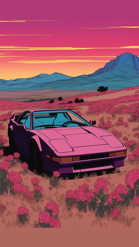 SportsCar, Nature, Serenade, Field, Desert, Flowers, JapaneseArt, PinkSky, Outrun, Synthwave, Retrowave, Sunset, Adventure, MagicalVibes, ArtisticEscape, Warehouse, VividColors, neonlights, graphicdesign, airsuspension, somautomotivo, drawing, cartooncar, FantasyLandscape, MiyazakiPosterArt, japan, automotiveart, jdmlife, carart Cars And Flowers, Retro Drawings, Vibrant Wallpaper, Vibrant Aesthetic, Indycar Series, Arte 8 Bits, Cool Car Drawings, Car Artwork, Automotive Artwork