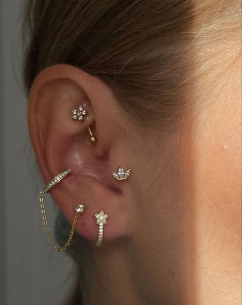 Conch Piercing With 3 Lobes, Tragus Piercing Silver, Conch Tragus Piercing, Piercings On Small Ears, Ear Peicerings Ideas, Cartlodge Piercings, 3 Lobe Piercings And 1 Cartilage, Took Piercing, Ear Piercing Ideas Silver