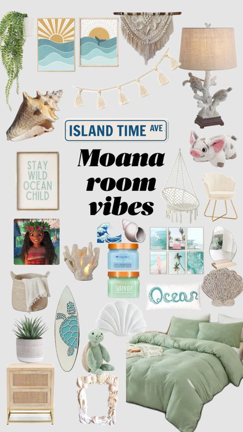 #moanabeachroomvibes Moana Themed Bedroom, Moana Room Decor, Moana Room Ideas, Coconut Room Aesthetic, Moana Bedroom Ideas, Sea Room Aesthetic, Moana Room, Beach Theme Office, Hawaii Room