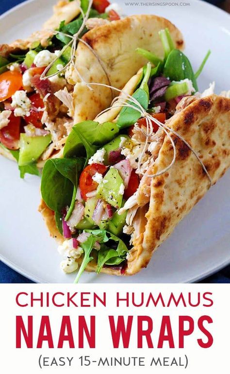 Chicken Wrap Recipes Easy, Pepper Tacos, Naan Wraps, Chicken Hummus, Shredded Rotisserie Chicken, Tacos Recipes, Hummus Wrap, Chicken Wrap Recipes, Lunch Wraps