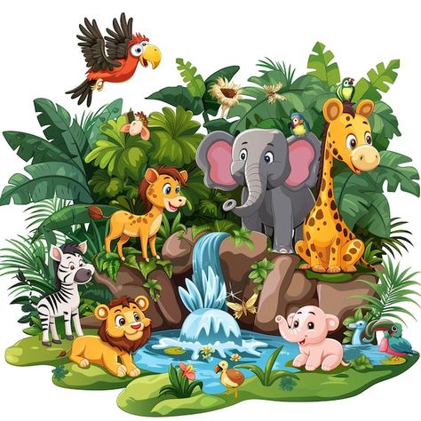 A poster with animals a picture of animals in the cartoon jungle background | Premium AI-generated image Cartoon Jungle Background, Picture Of Animals, Zoo Clipart, Cartoon Jungle, Jungle Cartoon, Birthday Animals, Jungle Background, Class Board, Beautiful Jungle