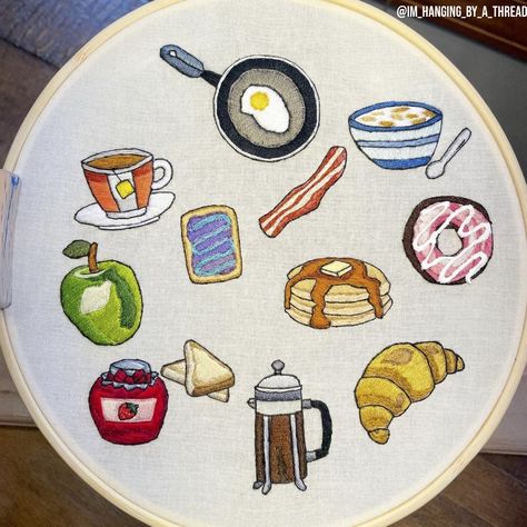 Embroidery Food Pattern, Anger Outlet, Bacon Embroidery, Breakfast Embroidery, Food Embroidery, Hair Bows Diy Ribbon, Embroidery Products, Embroidery Accessories, Sewing Barbie Clothes