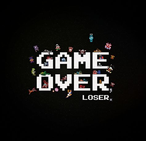 Loser. No wonder he likes video games so much. When you lose, you get another life and start over again... just like that. Pc Games Wallpapers, Sf Wallpaper, Cyberpunk Games, Typography Shirt Design, Gamer Girls, Vintage Video Games, Space Invaders, Friends Wallpaper, Retro Video Games