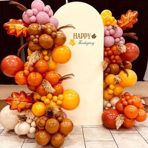 Autumn Balloon Garland Arch. Fall (132 Piece) In Orange, Brown, Yellow, Sand & Grey Color. Thanksgiving, Fall Party Décor, Bridal Shower, Baby Shower or Birthday Event. Party Balloon Decoration. Fall Color Balloon Garland. Autumn Birthday Party Décor.  #fall #bridal #shower #ideas #balloon #garland #thanksgiving #party #decoration #baby #new #home #autumn #arch #birthday #event Thanksgiving Balloon Garland, Thanksgiving Balloons, Autum Decorations, Autumn Centerpieces, Thanksgiving Birthday Parties, Fall Party Decorations, Thanksgiving 2023, Fall Party Themes, Fall Birthday Parties