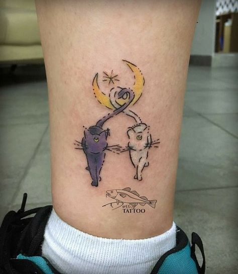 Sailor Moon And Luna Tattoo, Luna Artemis Tattoo, Salior Moon Tattoos, Luna And Artemis Tattoo, Sailor Moon Luna Tattoo, Luna Sailor Moon Tattoo, Small Sailor Moon Tattoo, Cat Tats, Aesthetic Feelings