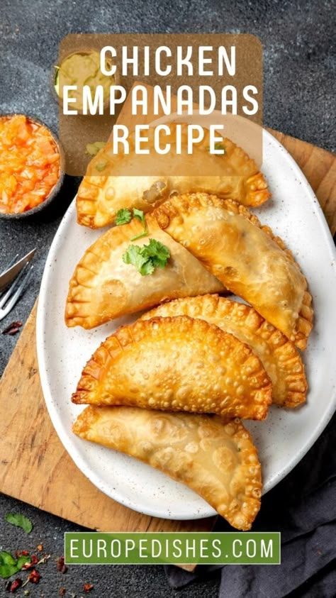 BEST Chicken Empanadas Recipe | Latin American Recipes Cuban Chicken Empanadas, Easy Chicken Empanadas Recipes, Chicken Filling For Empanadas, Best Chicken Empanadas Recipe, Chicken Cheese Empanadas, Empanadas Recipe Dominican, Empanadas Recipe Authentic, Chicken Empanadas Puerto Rican, Creative Empanadas