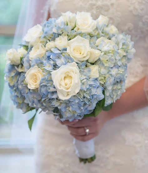 light blue hydrangeas and white roses. bride's bouquet. #bridesbouquet #blue #candicebrownphotography Blue Hydrangea Bridal Bouquet, White Roses Bridal Bouquet, Blue Hydrangea Bouquet, Roses Bridal Bouquet, Hydrangea Bridal Bouquet, White Rose Bridal Bouquet, Blue Hydrangea Wedding, Hydrangea Bouquet Wedding, Hydrangea White