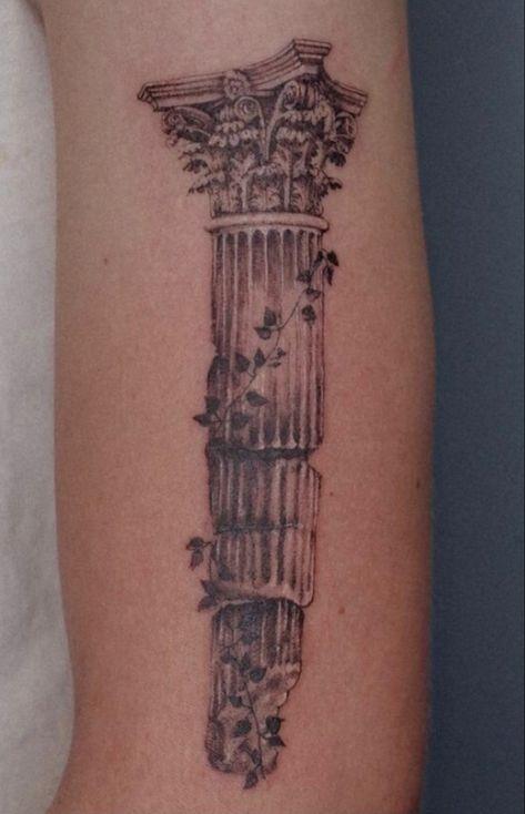 Column Tattoo, Ancient Art Tattoo, Roman Tattoo, Greek Tattoo, Temple Tattoo, Artsy Tattoos, 16 Tattoo, Medieval Tattoo, History Tattoos