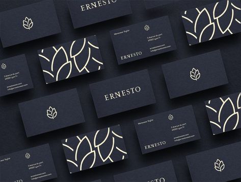 Ernesto on Behance Dark Blue Packaging Design, Luxurious Business Card Design, Business Stationary Design Ideas, Dark Blue Branding Design, Luxury Brand Ideas, Graphic Design Stationary, Dark Blue Packaging, Dark Brand Identity, Elegant Card Design