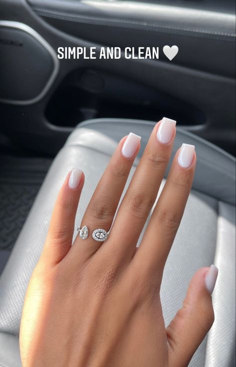 Basic Nails Ideas, White Nail Ideas, Rounded Acrylic Nails, Milky Nails, Acrylic Toe Nails, Subtle Nails, Simple Gel Nails, One Friend, Girly Acrylic Nails