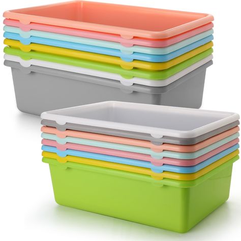 PRICES MAY VARY. What You Will Receive: the size of the 16 plastic cubby storage bins are about 15.35 x 11.8 x 5.12 inches/ 39 x 30 x 13 cm, which can accommodate toys and books of various sizes, no more messy piles on the floor and on the table Various Colors Available: the toys storage tubs come in 8 beautiful colors, multi colors to choose from can make children more motivated to clean up toys by themselves cultivating good habits Reliable Quality: made of quality PP material, the books stora Playroom Books, Books Organizer, Cubby Storage Bins, Home Playroom, Cubby Bins, Childrens Toy Storage, Arts And Crafts Storage, Book Bins, Storage Tubs