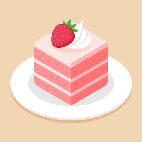 Slice of strawberry cake in cube shape on dish or plate. Delicious sweet dessert concept. Isometric food icon. Cute cartoon vector illustration. Graphic design element. Symbol of sweets. Cafe menu. 13708086 Vector Art at Vecteezy Slice Of Strawberry Cake, Vector Food Illustration, Cake Icon, Cake Clipart, Cake Vector, Dessert Illustration, Strawberry Art, Food Icon, Cake Illustration