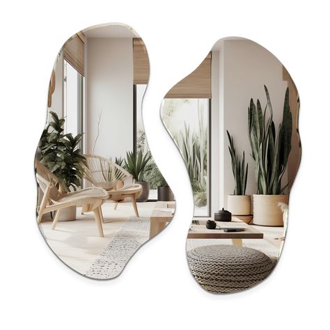 PRICES MAY VARY. Dual Hanging Options: Versatile design allows you to hang these wavy and squiggle mirrors either vertically or horizontally, providing flexibility to suit your space and preferences. Distinctive Decor: Elevate your living room with a touch of modernity using these decorative irregular mirrors. Their pond and funky squiggly shapes add a cool and abstract vibe to your home decor. Crystal-Clear Reflections: Enjoy distortion-free reflections with our premium mirrors. The careful cra Wall Mirrors In Lounge, Mirror Wall Décor Bedroom, Hanging Mirrors In Living Room, Mirror For Entry Table, Mirror Above Hallway Bench, Mirror With Plants Around It Bathroom, Hallway Mirror Landscape, Pics Of Mirrors Over Couches, Wallway Mirror