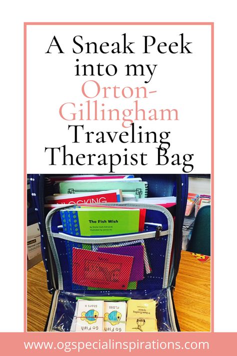 A Sneak Peek into my Traveling Orton-Gillingham Therapist Bag Imse Orton Gillingham Organization, Orten Gillingham, Orton Gillingham Organization, Orton Gillingham Games, Kindergarten Intervention, Traveling Therapist, Orton Gillingham Activities, Rti Interventions, Orton Gillingham Lessons