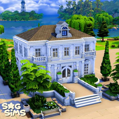 Sims 4 Library Layout, Willow Creek House, Sims 4 Library Ideas, Sims Library Build, Sims 4 Houses Tray, The Sims 4 Library Ideas, Willow Creek Rebuild, Sims Library, Sims4 Library