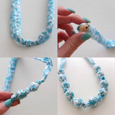 Fabric Covered Bead Necklace | My Poppet Makes Fabric Necklace Diy, Necklace With Beads, Diy Collier, Beaded Necklace Diy, Fabric Necklace, Jewelry Making Project, Textile Jewelry, Fabric Beads, How To Make Necklaces