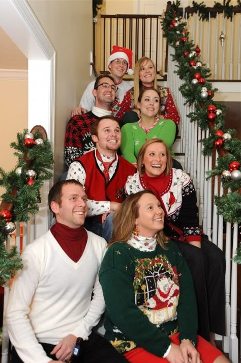 6 Vintage Family Christmas Photo Ideas..... Better yet this for my brothers/ sisters and our spouses Funny Family Christmas Photos, Tacky Christmas Party, Funny Christmas Photos, Dresses 15, Tacky Christmas Sweater, Awkward Family Photos, Family Christmas Pictures, Ugly Xmas Sweater, Tacky Christmas