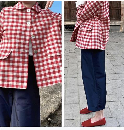 Gingham Jacket, Handmade Wardrobe, Advanced Style, Dress Jacket, Linen Material, Minimal Fashion, Comfortable Fashion, Minimalist Fashion, Work Outfit