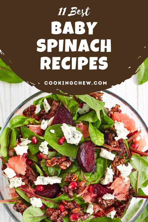 Baby Spinach Salad Recipes, Fresh Spinach Recipes Easy, Canned Spinach Recipes, Spinach Mushroom Frittata, Creamy Chicken Spinach Pasta, Fresh Spinach Recipes, Easy Spinach Recipes, Baby Spinach Salad, Green Pea Salad