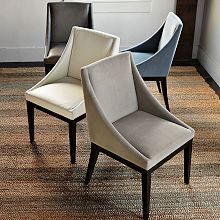 Curved Upholstered Chair -- Home Office Furniture & Modern Home Office Furniture | West Elm Dinning Chairs Modern Luxury, Couch Sets, Luxury Office Chairs, Modern Home Office Furniture, Best Leather Sofa, Dining Room Chairs Upholstered, Furniture Design Chair, Farmhouse Dining Chairs, Best Leather