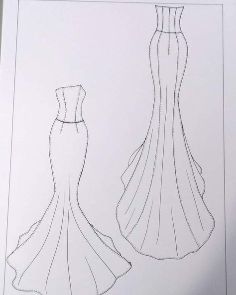 Croquis, Evening Dress Technical Drawing, Dress Drawing Template, Wedding Dress Technical Drawing, Gown Flat Sketch, Dress Flat Drawing, Flat Drawing Fashion, Blazer Drawing, Dress Flat Sketch