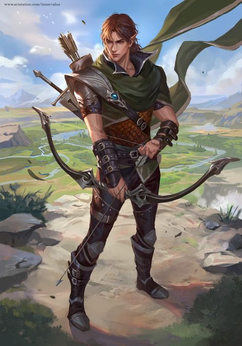 Innervalue (@MaerelHibadita) / X Ranger Rpg, Dungeons And Dragons Ranger, Ranger Dnd, Archer Characters, Elf Drawings, Elf Ranger, Dnd Elves, Male Elf, Elf Warrior