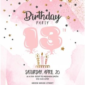 13,770+ birthday invitation 13th Customizable Design Templates | PosterMyWall 11 Birthday Invitations, 13th Birthday Party Ideas For Girls, Cowgirl Invitations, 13th Birthday Party, 13th Birthday Invitations, Teenage Birthday, 13 Birthday, Teenager Birthday