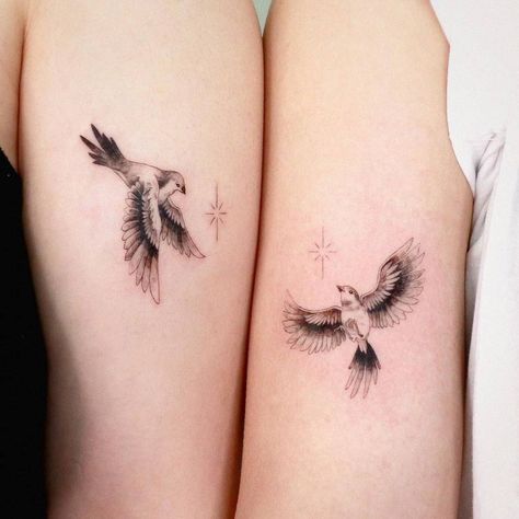 Unbelievable Cute And Meaningful Best Friend Tattoos   FAQ ★ Best Friends Tattoos with Birds Tattoos With Birds, Meaningful Best Friend Tattoos, Best Friend Symbol Tattoo, Best Friends Tattoos, Friend Tattoo Ideas, Friendship Symbol Tattoos, Friends Tattoos, Small Best Friend Tattoos, Ambigram Tattoo