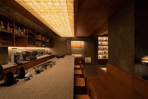 » Kurasu café by Kousou Japan Coffee Shop Design, Japanese Cafe Design, Vinyl Bar, Japanese Coffee Shop, Japanese Cafe, Japanese Coffee, Cafe Counter, Indirect Lighting, French Restaurants