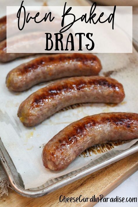 Cheese Brats Recipe, Brats Recipes Oven, Braut In Oven, Brat Meal Prep, Oven Baked Bratwurst, Baked Brats In Oven, Bratwurst In Oven, Brat Dinner Ideas Bratwurst Recipes, Oven Baked Brats