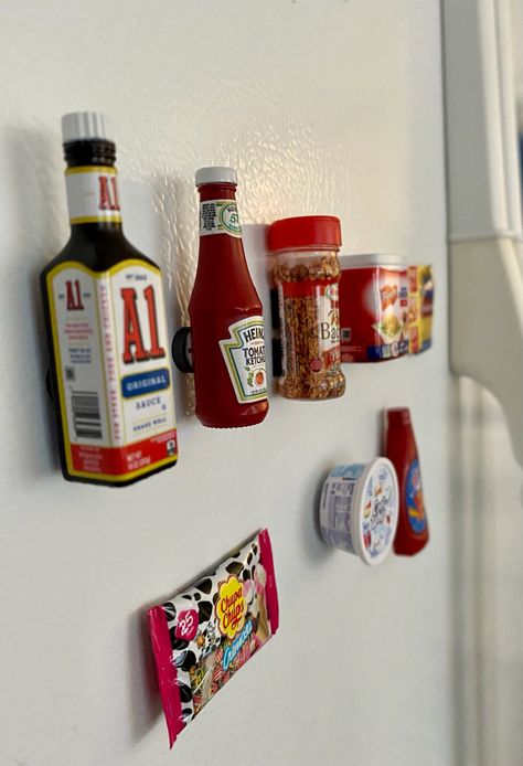 Cute Fridge Magnets from Mini Brands Mini Brand Display Ideas, Mini Brands Craft Ideas, Mini Brands Display Ideas, Fun Fridge Magnets, Aesthetic Fridge Magnets, Diy Mini Brands Display, Mini Brands Display Diy, Mini Brands Display, Fridge Magnets Aesthetic