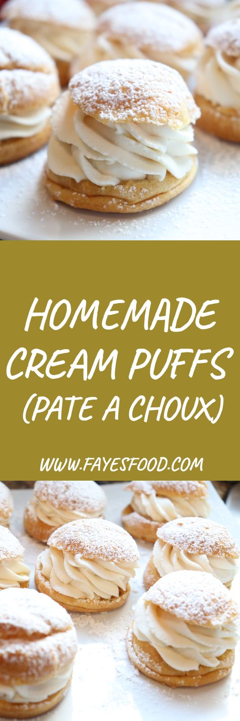 Homemade cream puffs (pate a choux) are easier to make than you think. They only require a few ingredients and what you get is an uber buttery, golden and slightly crispy puff of deliciousness. #creampuffs #creampuffsrecipe #creampuffrecipe #homemadecreampuffs #frenchpastries #frenchpastry #dessertrecipes #dessertideas #pastryrecipes #pastryideas Choux Pastry Recipe, Cream Puffs Recipe Easy, Homemade Cream Puffs, Cream Puffs Easy, Easy Impressive Dessert, Crockett Doodles, Classic French Desserts, International Desserts, Cream Puff Recipe