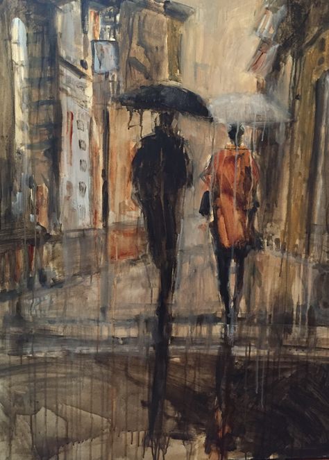 Moody Rain Painting @mmveazie.com Rain Aesthetic Painting, Mundane Painting, Rainy Art, Rain Paintings, Rain Oil Painting, Rainy Landscape, Emotional Painting, Rain Aesthetic, Oil Painting Background