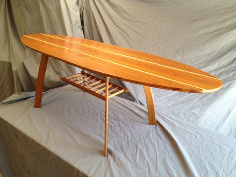 Custom Made Teak/Maple surfboard table by tgolbuff Surfboard Table, The Perfect Engagement Ring, Beach Shop, Murphy Bed, Perfect Engagement Ring, Home Recipes, Teak Wood, Puzzle Pieces, Organization Hacks