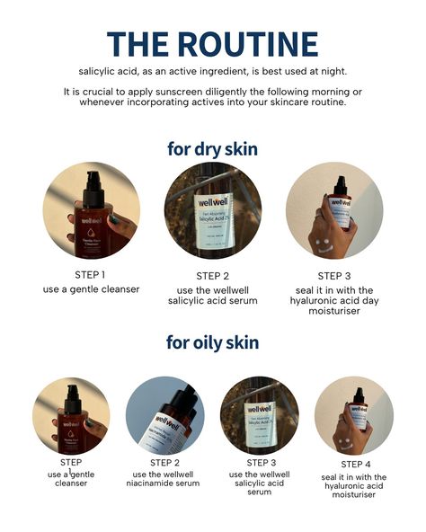 a simple salicylic acid routine for dry & oily skin, so you can get rid of acne & treat your skin right in the best way possible <3 have questions? drop them in the comments! Skincare Dry Skin Routine, Salicylic Acid Routine, Cleanser Products, Affordable Skin Care Routine, Dry Skin Routine, Dry Oily Skin, Teen Skincare, Dry Skin Care Routine, Skin Cleanser