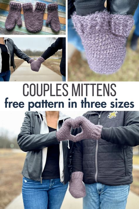 Love to hold hands? Walk the dog AND hold hands using this free couples mittens crochet pattern in several sizes! Mittens Free Pattern, Mittens Crochet Pattern, Crochet Together, Crochet Party, Mittens Crochet, Crochet Mitts, Crochet Mittens Free Pattern, Crochet Mittens Pattern, Crochet Hat For Beginners