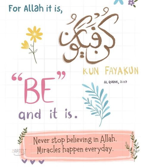 Cute Islamic Quotes, Al Quran Quotes, Islamic Quotes Aesthetic, Islamic Doodles, About Quran, Islamic Words, Kun Fayakun, Islamic Illustration, Muslim Reminder