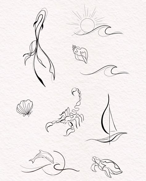 Ocean Tattoos Mermaid, Ocean Doodles Aesthetic, Fine Line Ankle Tattoo, Fine Line Ocean Tattoo, Small Ocean Tattoos, Small Ocean Tattoo Ideas, Small Fine Line Tattoo, Costa Rica Tattoo, Tattoo Klein