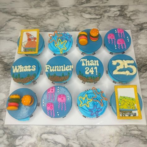 Whats funnier than 24? #spongebob #whatsfunnierthan24 #cupcakes #customtoppers #spongebobmeme #spongebobtheme #spongebobcake #spongebobsquarepants #spongebobcupcakes #patrickstar #patrick #krabbypatty #krabbypatties #jellyfish Whats Funnier Than 24, Whats Funnier Than, Spongebob Cupcakes, Sponge Bob Cupcakes, Cake Themes, Spongebob Cake, Patrick Star, Spongebob Squarepants, Cute Doodles