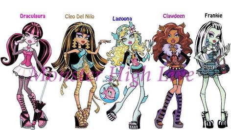 Monster High Group Halloween Costume, Halloween Costumes 5 Girls Group, Monster High Main Characters, Monster High Friend Group, Mister High Costume, 5 Girl Halloween Costumes, Monster High Characters Outfits, Monster High Dolls Costume, Costume Ideas For 5 Friends