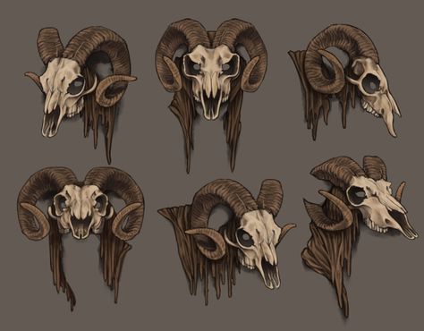 Goat Skull Reference, Animal Skulls Drawing, Skull Mask Aesthetic, Goat Skull Drawing, Skull Mask Character Art, Animal Skull Reference, Goat Skull Art, Goat Skull Mask, Horns Drawing References