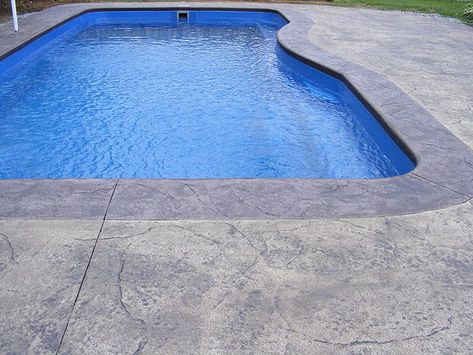 Read this article to find out which type of concrete patio would work best for your swimming pool project-- stamped or brushed concrete. Pool Stamped Concrete, Pool Decking Concrete, Inground Pool Landscaping, Concrete Deck, Concrete Patios, Types Of Concrete, Swimming Pool Landscaping, Pool Renovation, Pool Remodel