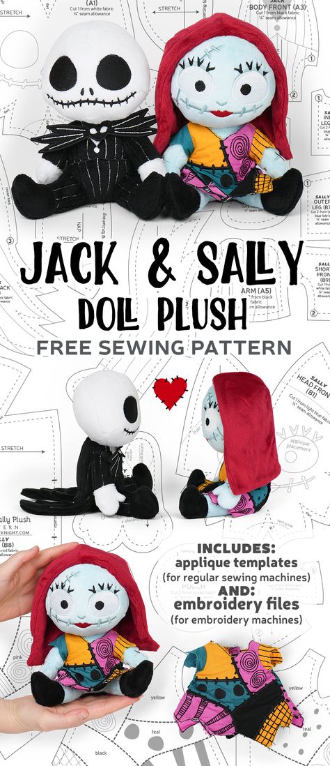 Plush Ideas, Jack Skellington And Sally, Sew Patterns, Doll Patterns Free, Sewing Templates, Halloween Sewing, Halloween Wallpapers, Cute Sewing Projects, Animal Sewing Patterns