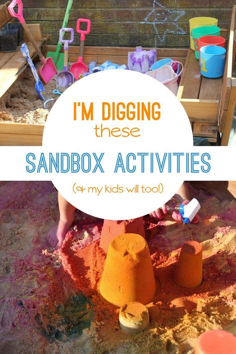 Sandbox Activities, Toddler Sandbox, Outside Games For Kids, Sand Pits For Kids, Preschool Sensory, Kids Sandbox, Summertime Crafts, Montessori Diy, Water Games For Kids