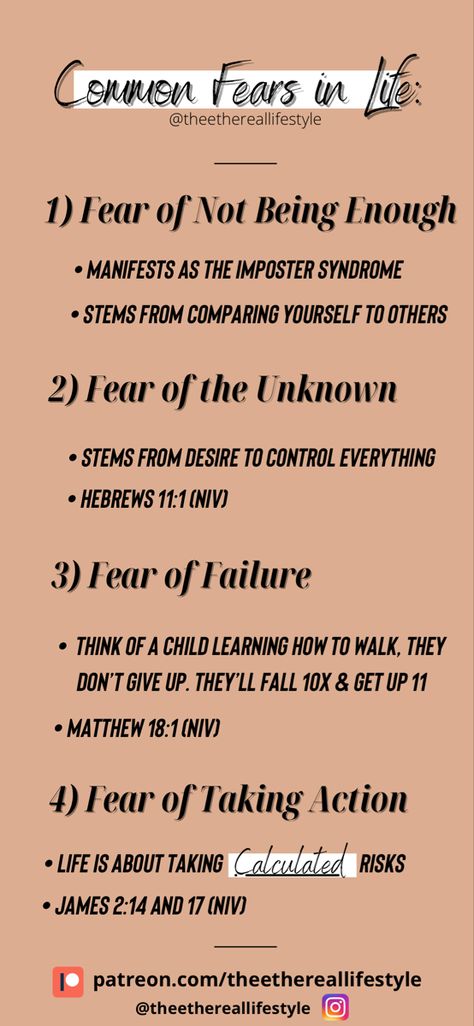 Here are 4 common fears that you may endure on your self development journey. Click the link to identify these fears ✨ Fears And Their Meanings, List Of Fears, How To Face Your Fears, Fear Acronym, Burn Ceremony, Psychology Hacks, Pisces Energy, Christian Advice, What Is Fear