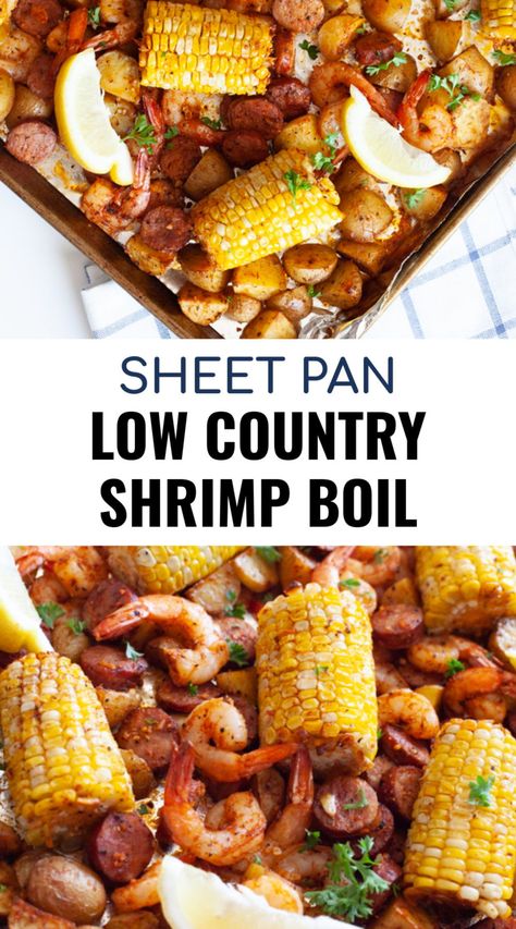 Shrimp Boil In Oven, Boil Shrimp, Low Country Boil Recipe, Corn In The Oven, Shrimp Corn, Shrimp Boil Recipe, Cooks Country Recipes, Pan Shrimp, Country Boil