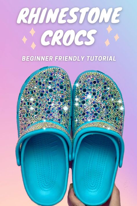 Croc Bling Ideas, Bedazzled Crocs Shoes Diy, How To Bedazzle Stuff, Rhinestone Crocs Shoes Diy, Crocs Rhinestone, Diy Bedazzled, Crocs Diy, Bedazzled Crocs, Bling Crocs